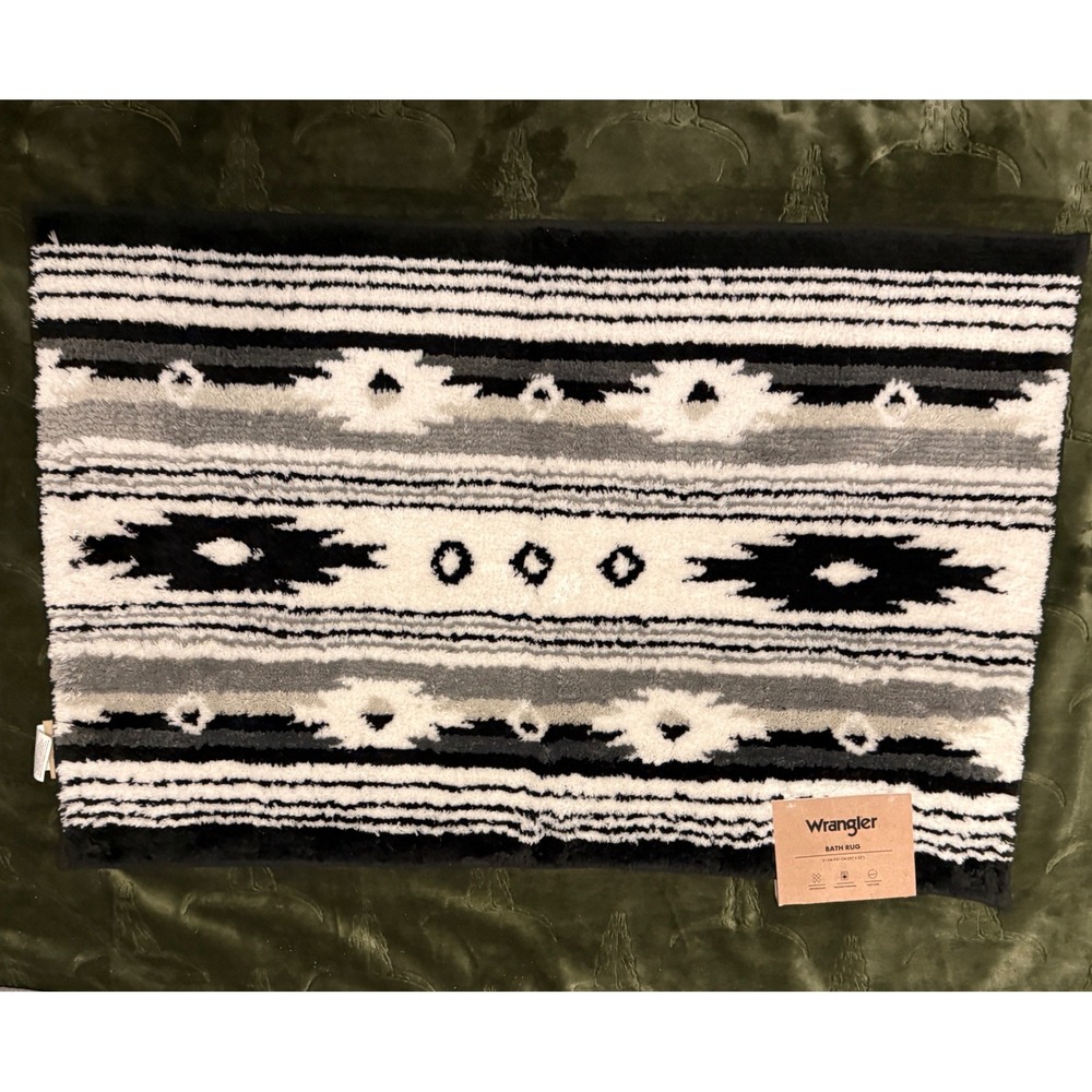 Wrangler Bath Rug Southwestern Geometric Dark Gray Black and White 20x32 New NWT